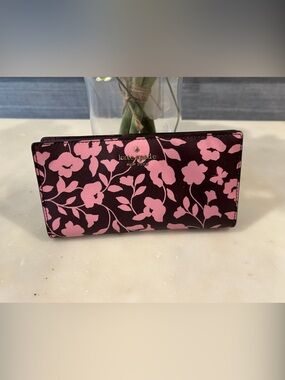 kate spade Pink Floral Continental Wallet with Gold Logo